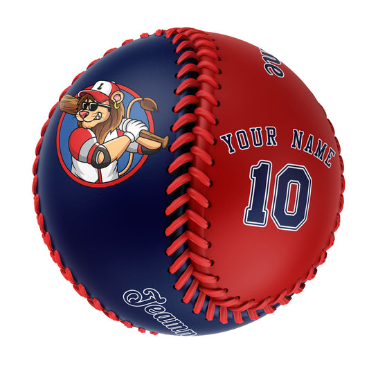 Custom Navy Red Half Leather Navy Authentic Baseballs