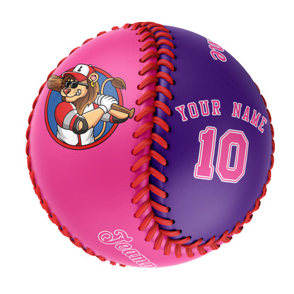 Custom Pink Purple Half Leather Pink Authentic Baseballs