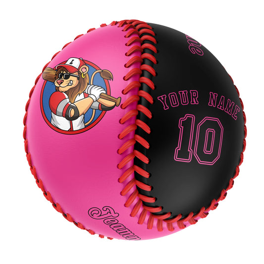 Custom Pink Black Half Leather Black Authentic Baseballs