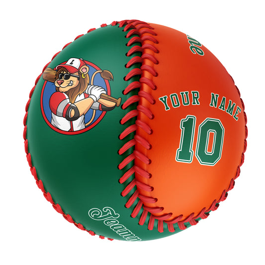 Custom Kelly Green Orange Half Leather Orange Authentic Baseballs