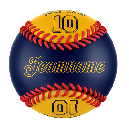 Custom Navy Gold Half Leather Gold Authentic Baseballs