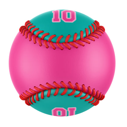 Custom Pink Aqua Half Leather Pink Authentic Baseballs