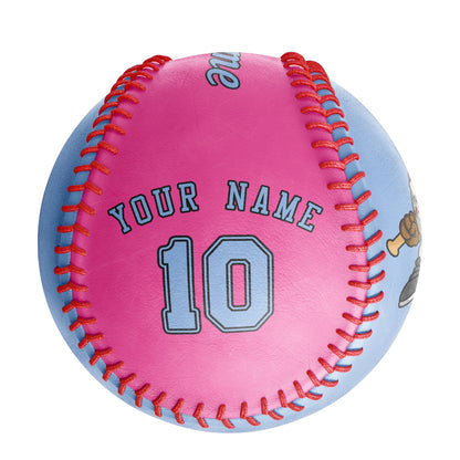 Custom Blue Pink Half Leather Blue Authentic Baseballs