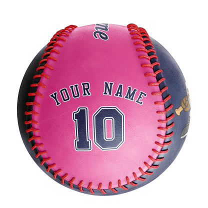 Custom Navy Pink Half Leather Navy Authentic Baseballs