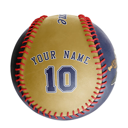 Custom Navy Old Gold Half Leather Navy Authentic Baseballs