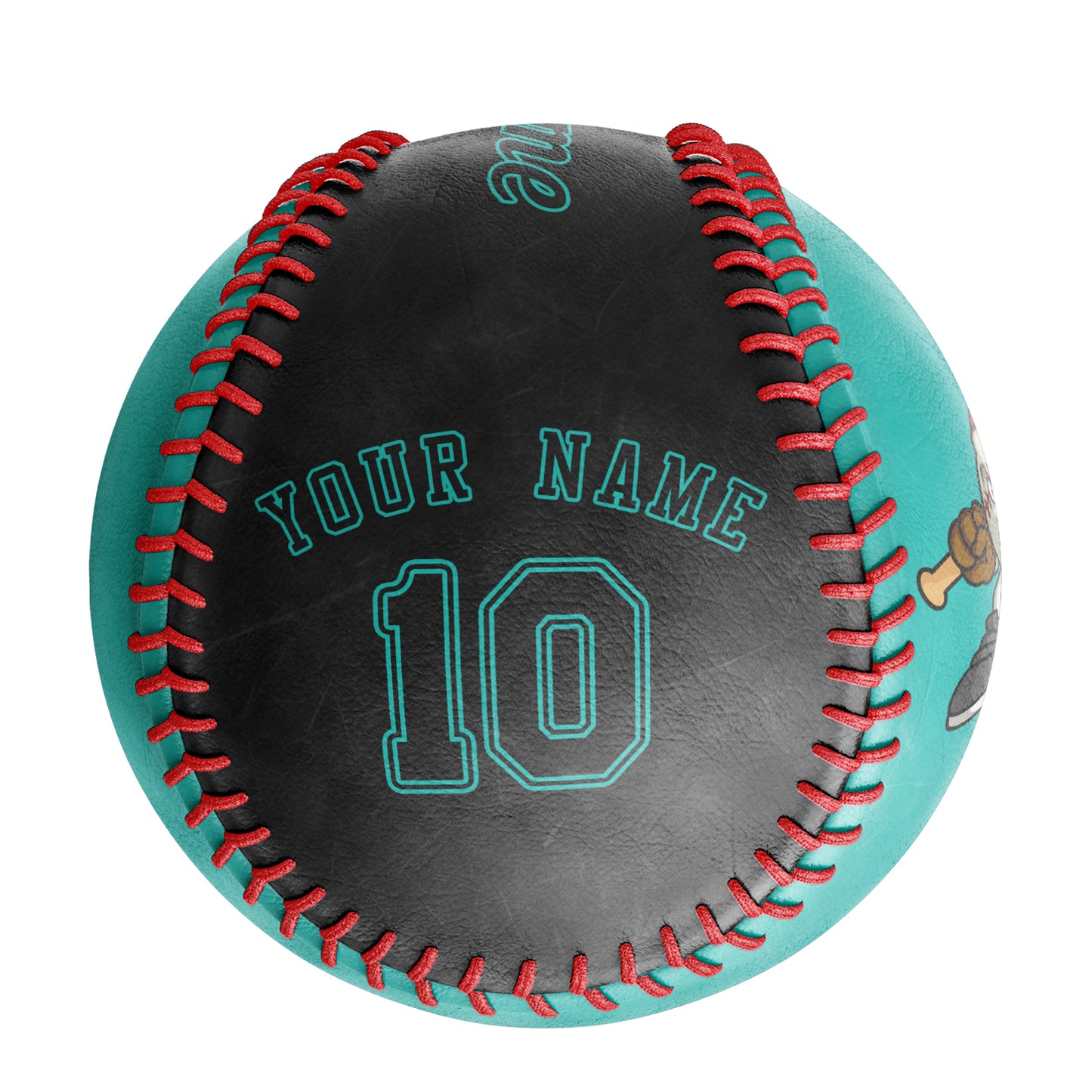 Custom Aqua Black Green Half Leather Black Authentic Baseballs