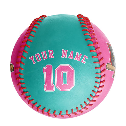 Custom Pink Aqua Half Leather Pink Authentic Baseballs