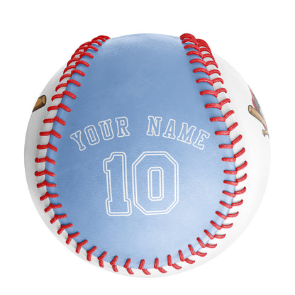 Custom White Blue Half Leather Blue Authentic Baseballs