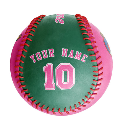 Custom Pink Kelly Green Half Leather Pink Authentic Baseballs