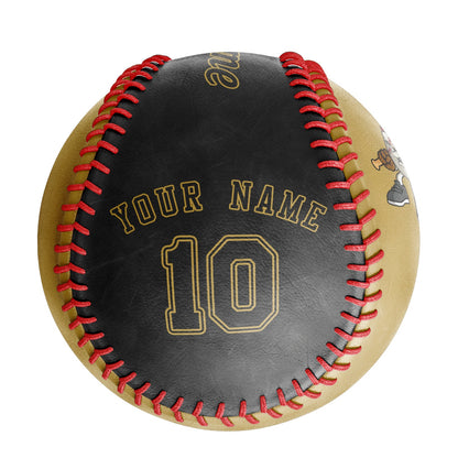 Custom Old Gold Black Split Half Leather Black Authentic Baseballs