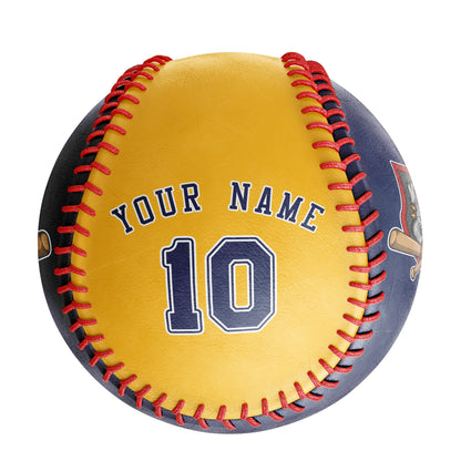 Custom Navy Gold Half Leather Navy Authentic Baseballs