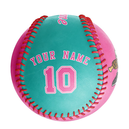 Custom Pink Aqua Half Leather Pink Authentic Baseballs