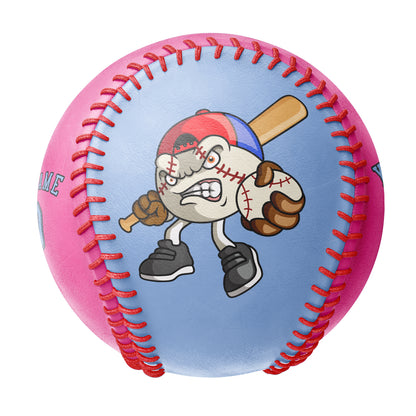 Custom Blue Pink Half Leather Blue Authentic Baseballs