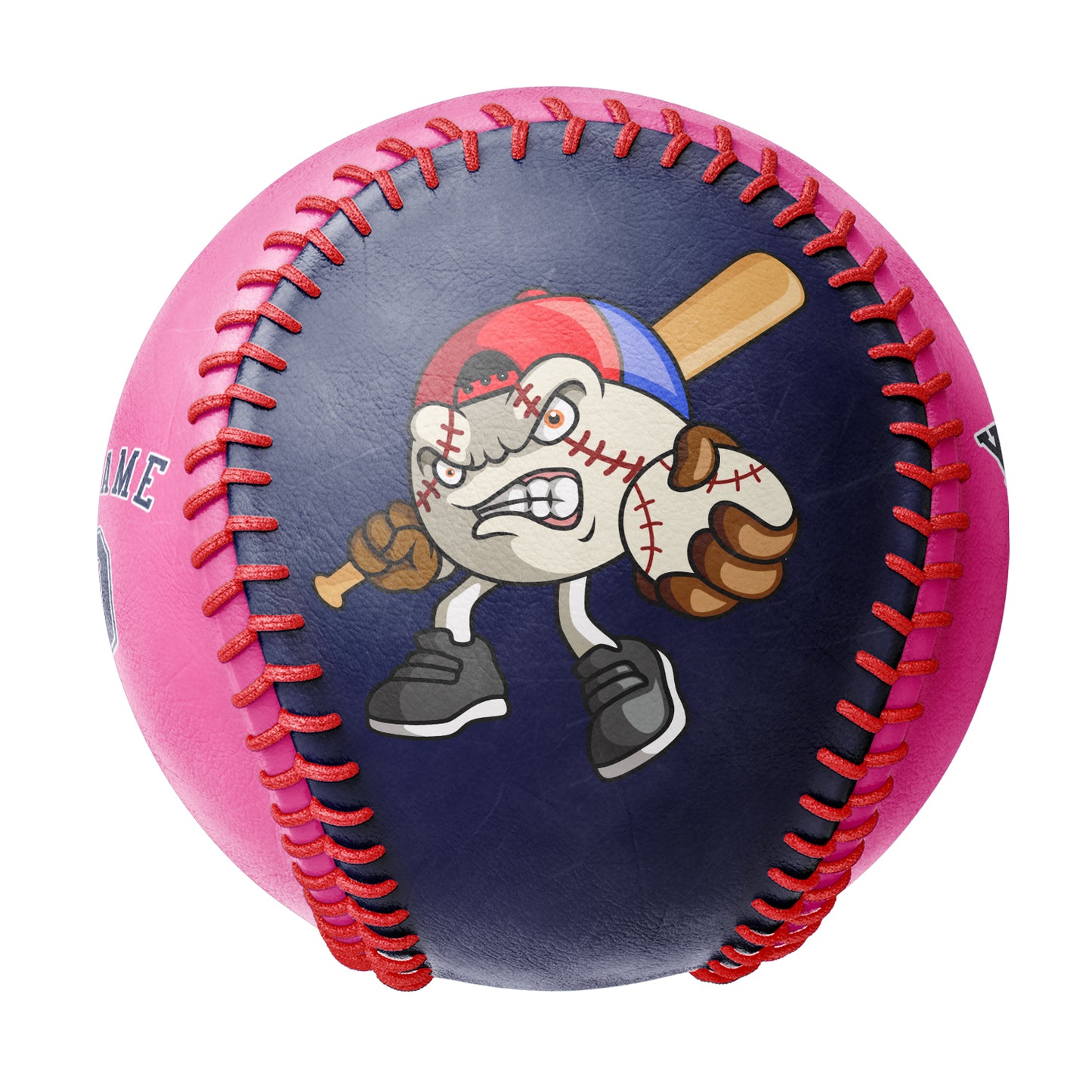 Custom Navy Pink Half Leather Navy Authentic Baseballs