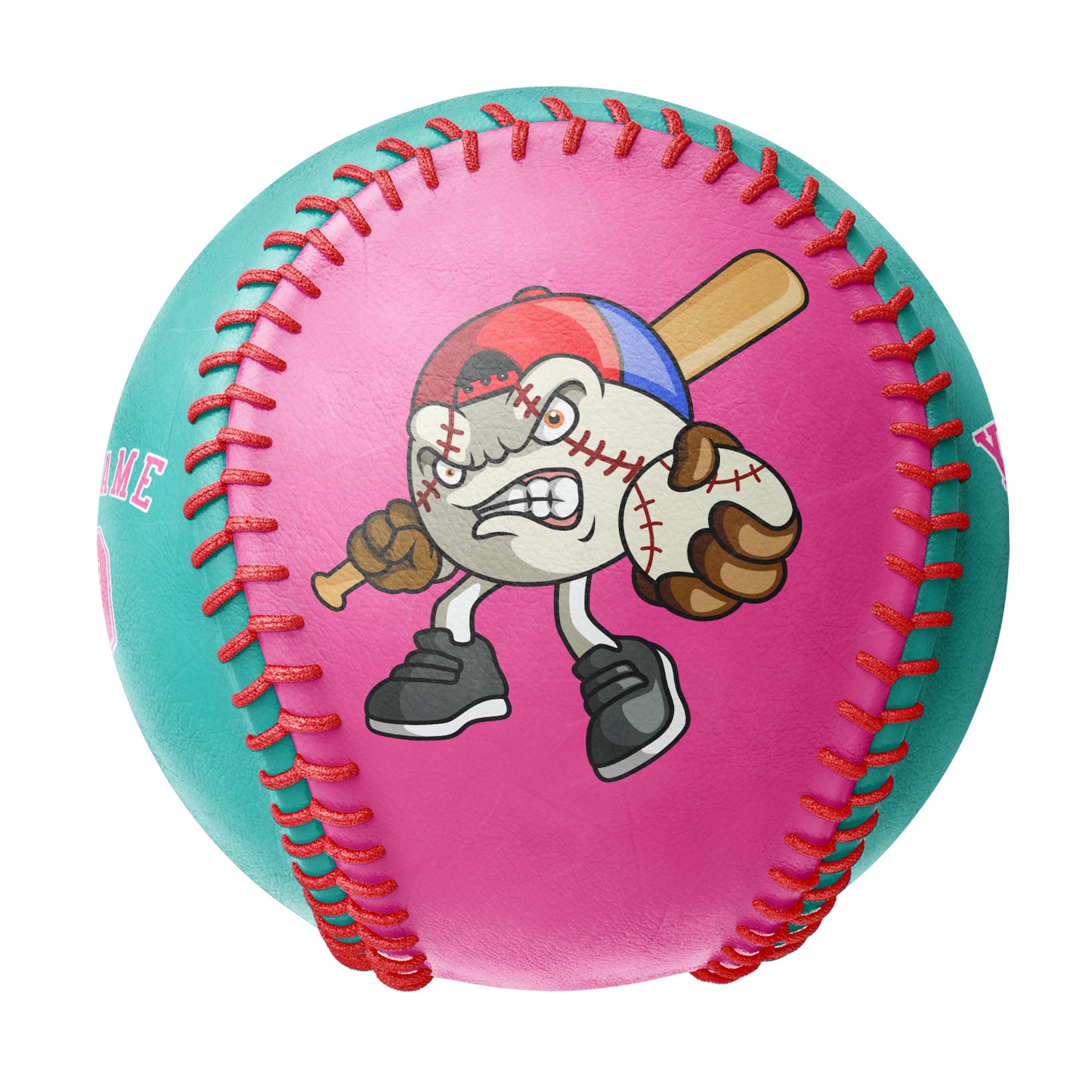 Custom Pink Aqua Half Leather Pink Authentic Baseballs