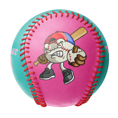 Custom Pink Aqua Half Leather Pink Authentic Baseballs