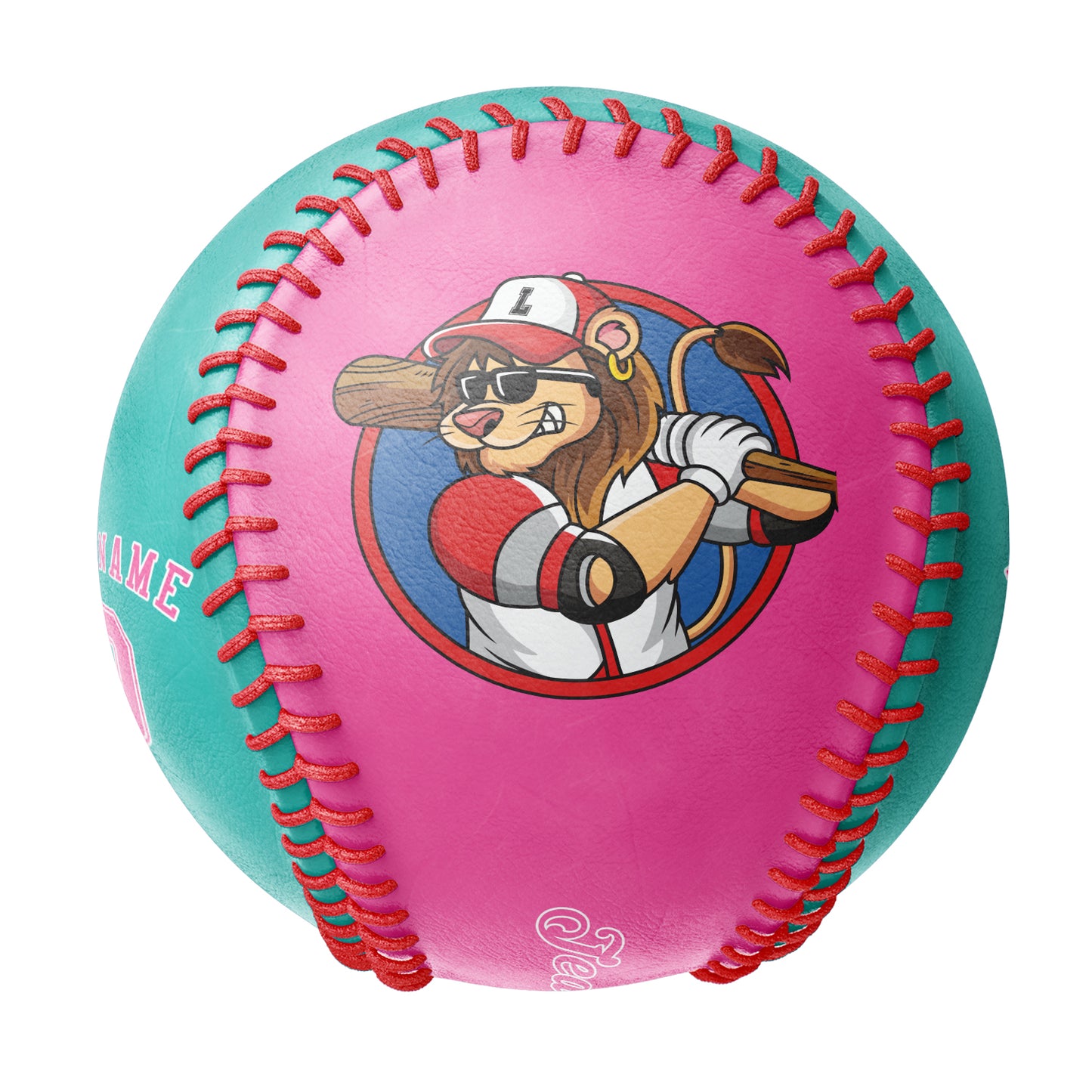 Custom Pink Aqua Half Leather Pink Authentic Baseballs