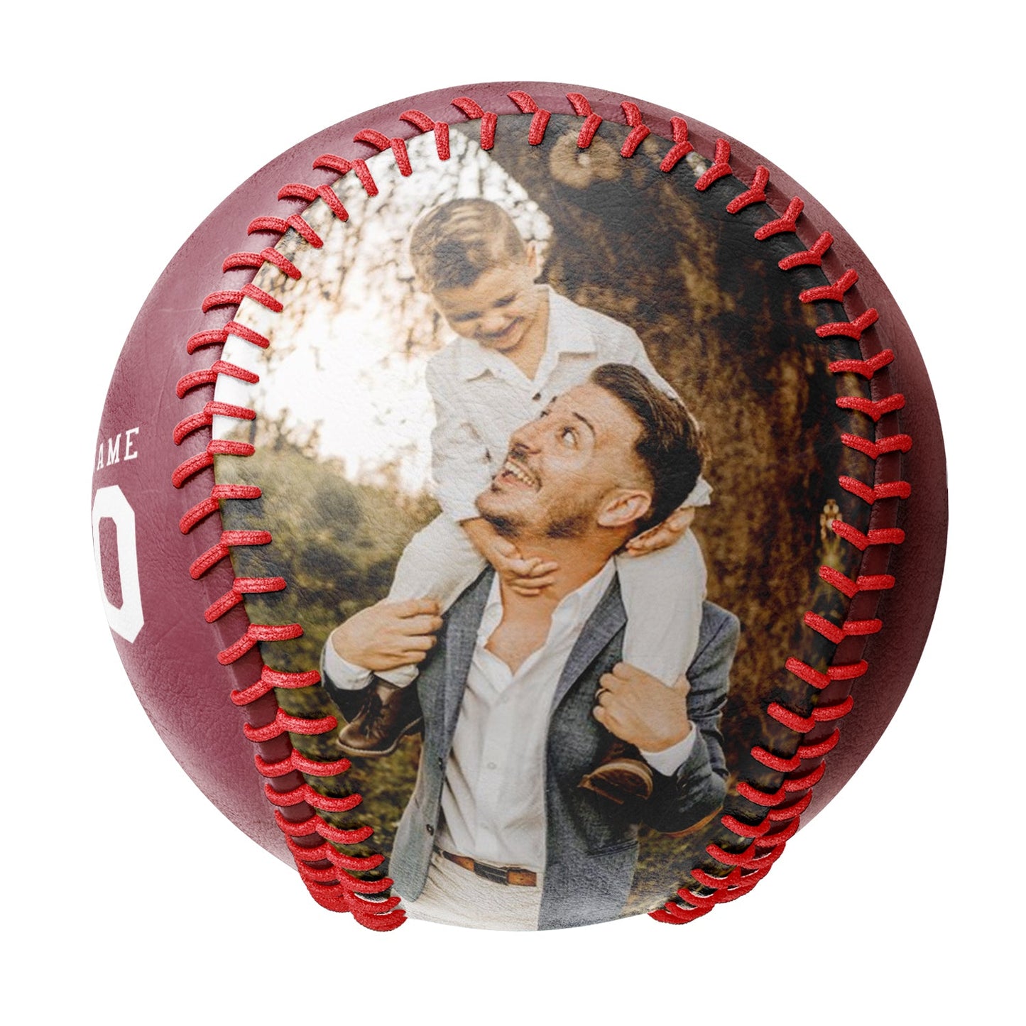 Personalized Dad Name Age Photo Crimson Baseballs