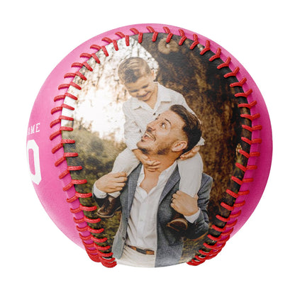 Personalized Dad Name Age Photo Pink Baseballs