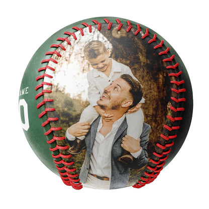 Personalized Dad Name Age Photo Green Baseballs