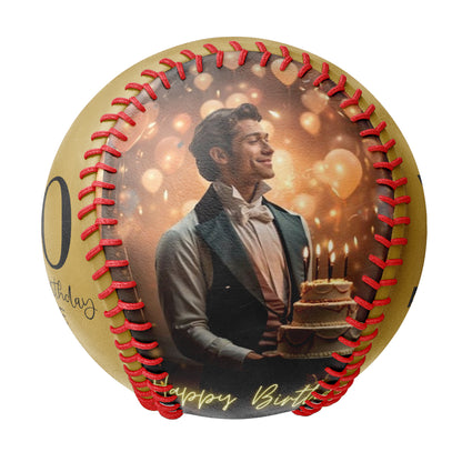 Personalized Dad Grandpa Birthday Name Time Photo Old Gold Baseballs