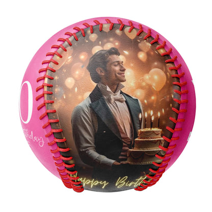 Personalized Dad Grandpa Birthday Name Time Photo Pink Baseballs