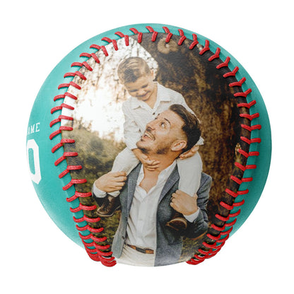 Personalized Dad Name Age Photo Aqua Baseballs