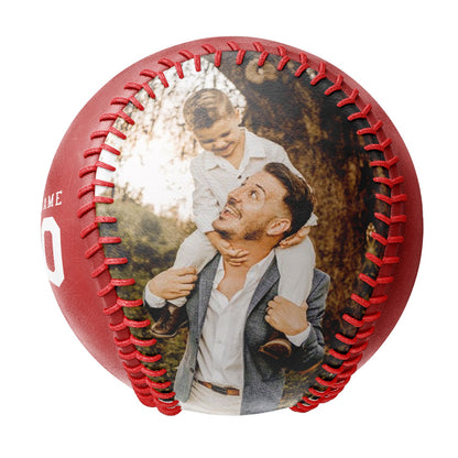 Personalized Dad Name Age Photo Red Baseballs