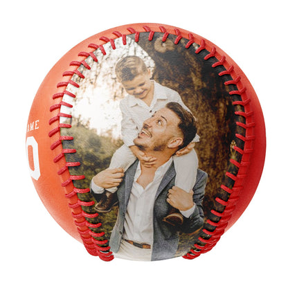 Personalized Dad Name Age Photo Orange Baseballs