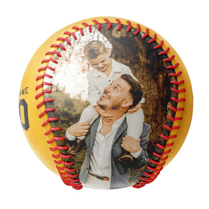 Personalized Dad Name Age Photo Gold Baseballs