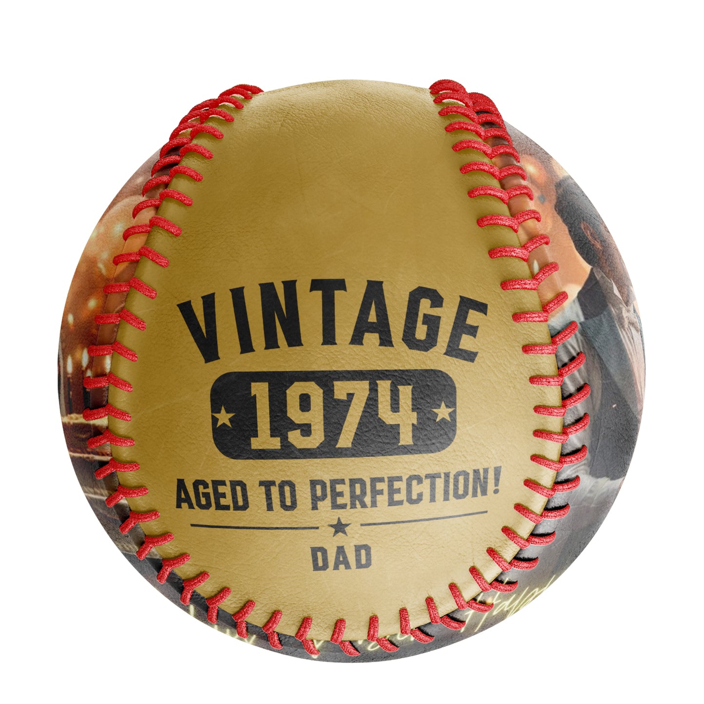 Personalized Dad Grandpa Birthday Name Time Photo Old Gold Baseballs