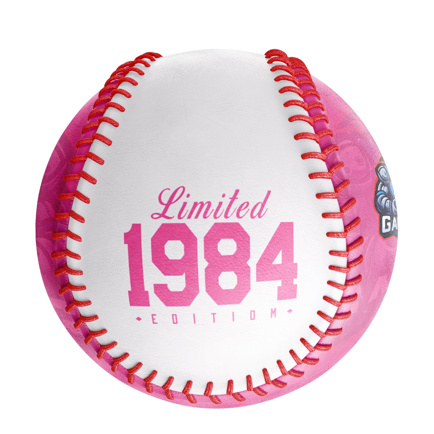 Personalized Game Name Time Logo Pink White Baseballs