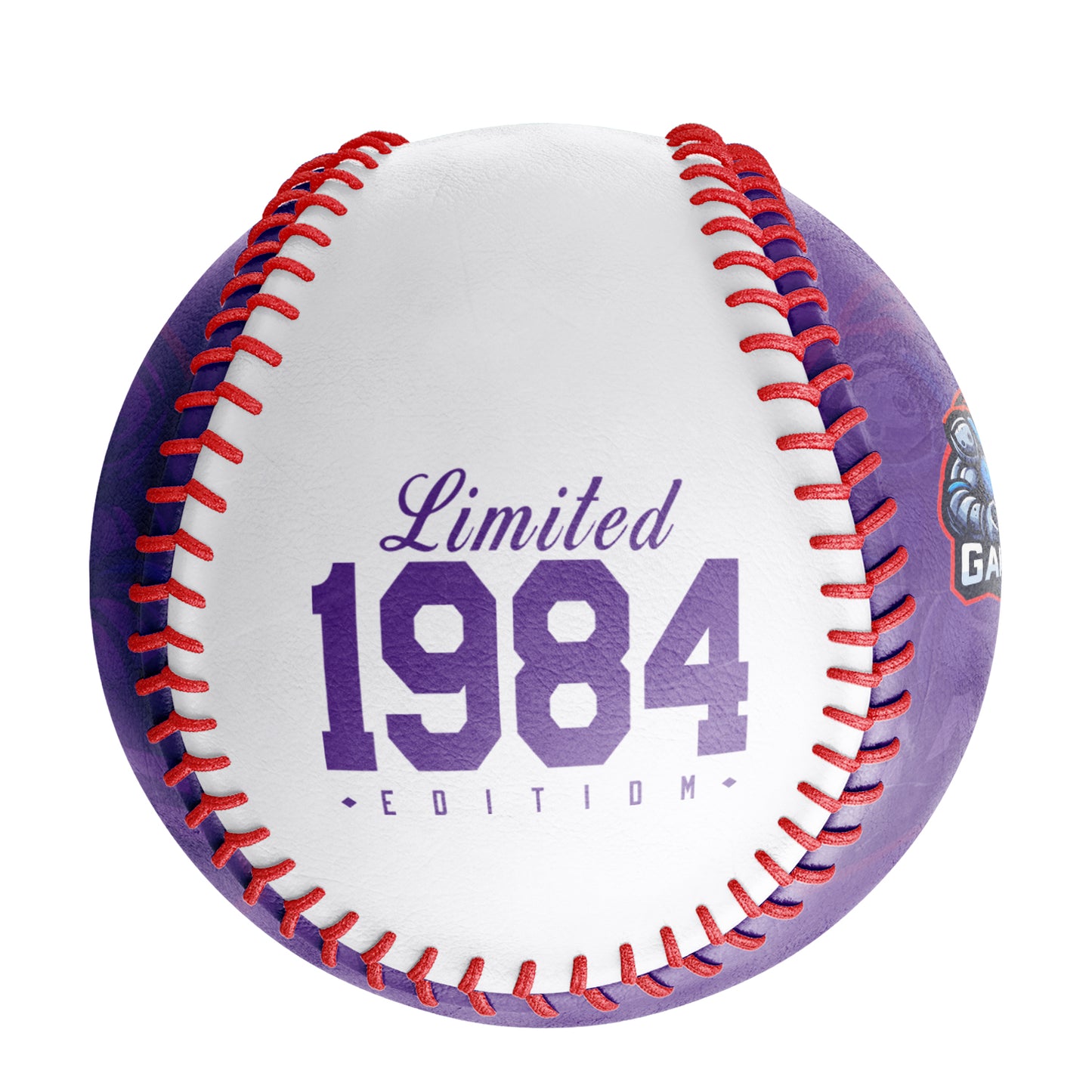 Personalized Game Name Time Logo Purple White Baseballs