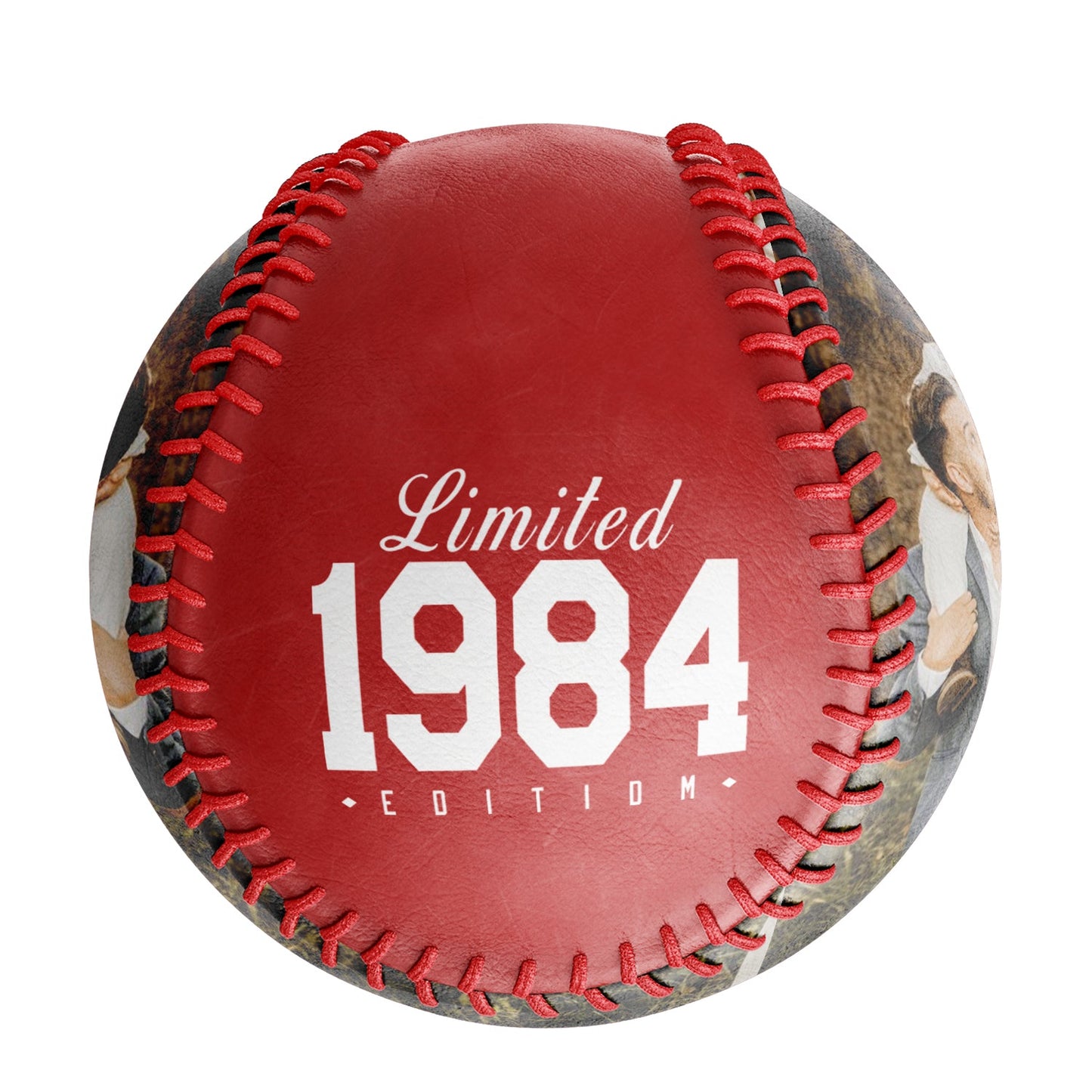 Personalized Dad Name Age Photo Red Baseballs