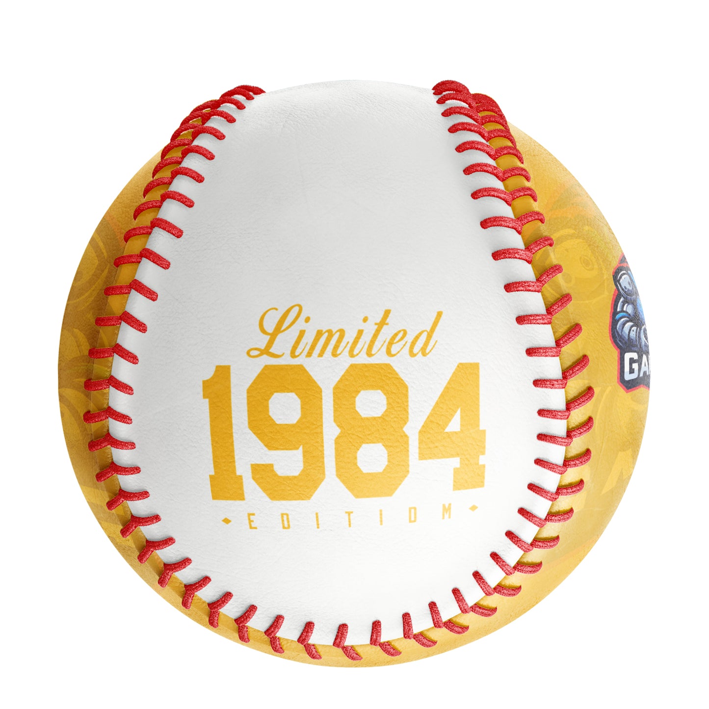 Personalized Game Name Time Logo Gold White Baseballs