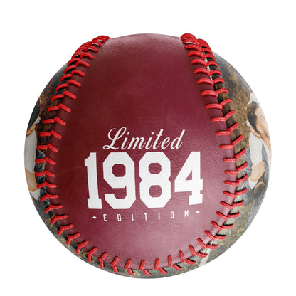 Personalized Dad Name Age Photo Crimson Baseballs