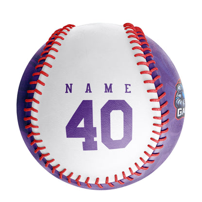 Personalized Game Name Time Logo Purple White Baseballs