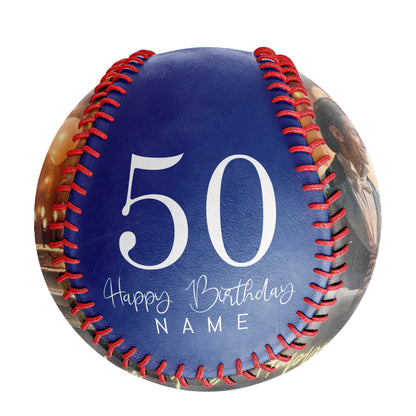 Personalized Dad Grandpa Birthday Name Time Photo Royal Baseballs