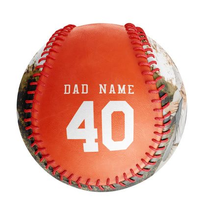 Personalized Dad Name Age Photo Orange Baseballs