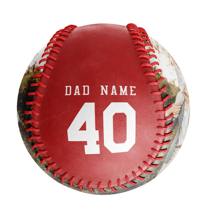 Personalized Dad Name Age Photo Red Baseballs