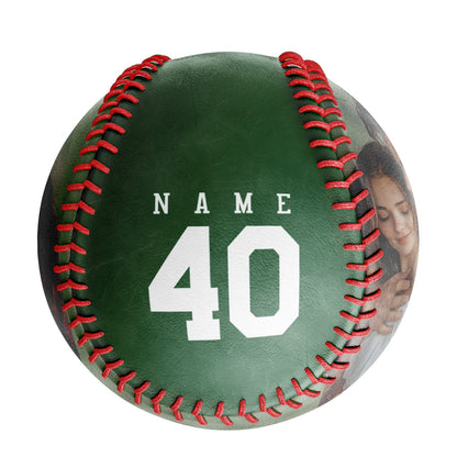 Personalized Anniversary Name Time Photo Green Baseballs