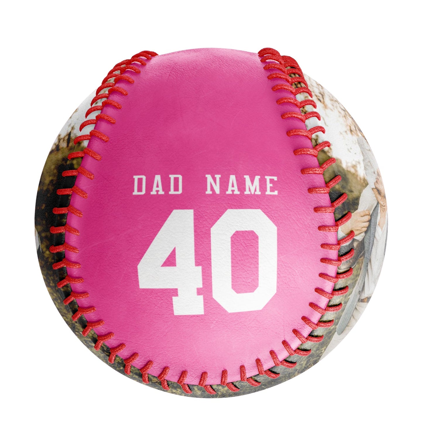 Personalized Dad Name Age Photo Pink Baseballs