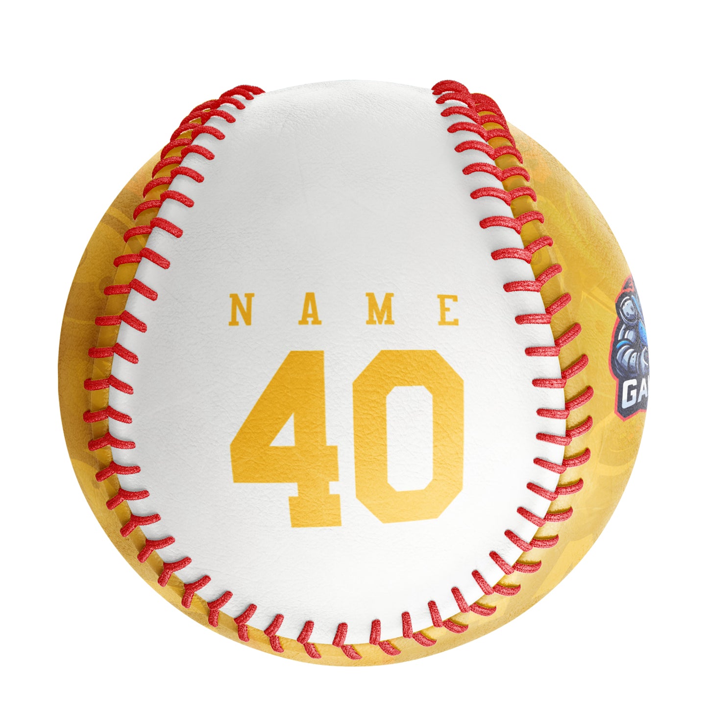 Personalized Game Name Time Logo Gold White Baseballs