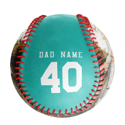 Personalized Dad Name Age Photo Aqua Baseballs