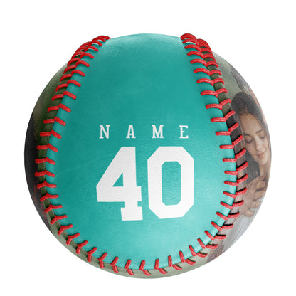 Personalized Anniversary Name Time Photo Aqua Baseballs