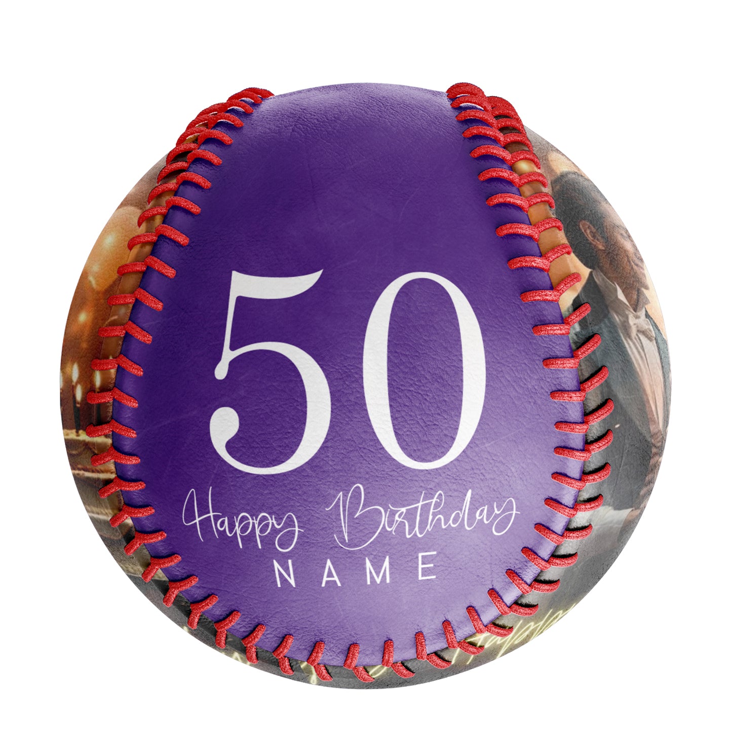 Personalized Dad Grandpa Birthday Name Time Photo Purple Baseballs