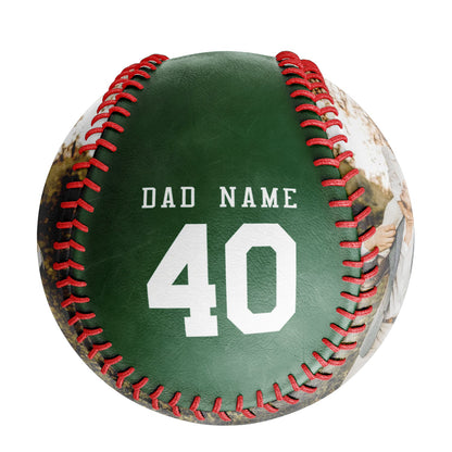 Personalized Dad Name Age Photo Green Baseballs