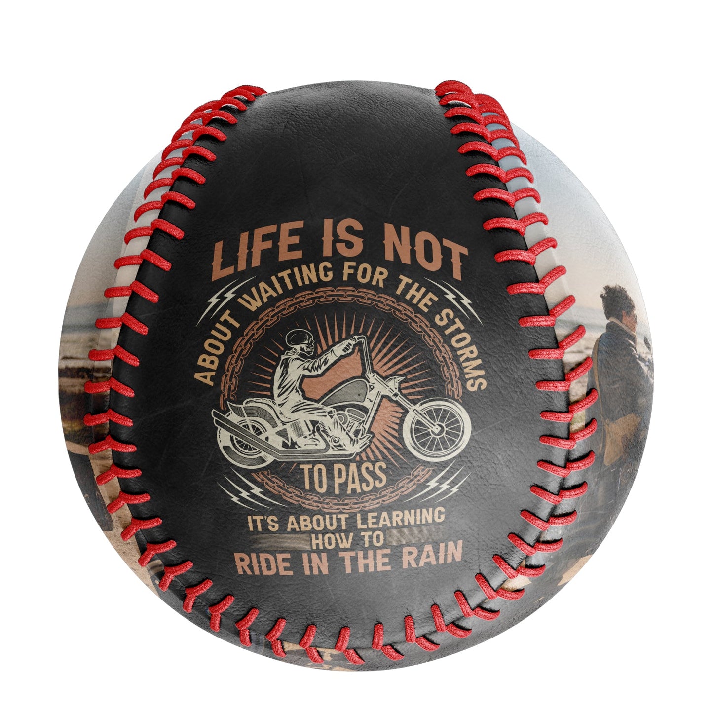 Custom Black Ride in the Rain Motorcycle Photo Baseballs