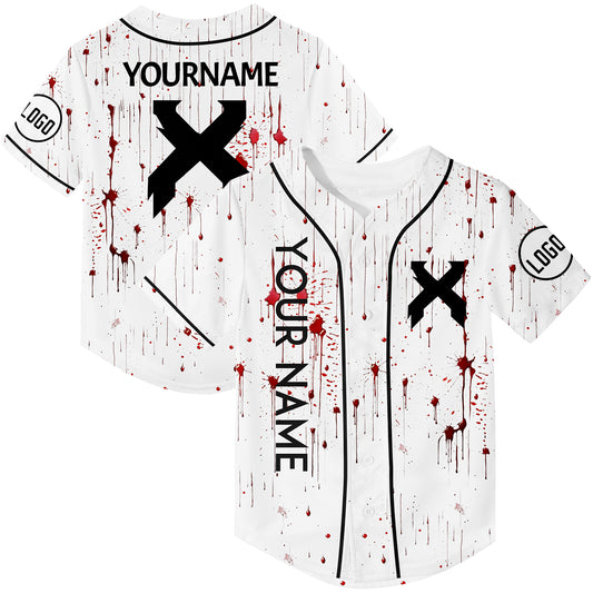 Custom White Blood Baseball Jersey Rave For EDM EDC Festivals