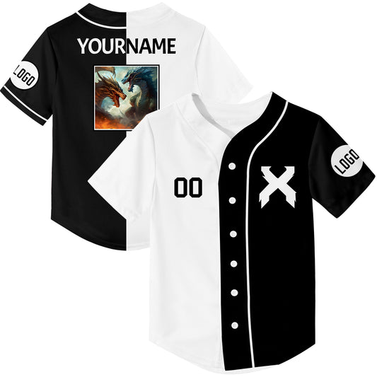 Custom Black White Dinosaur Rave Baseball Jersey For EDM EDC Festivals